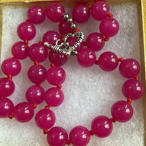 Charming Jade Rose Ruby Round Gems gemstone beads necklace.